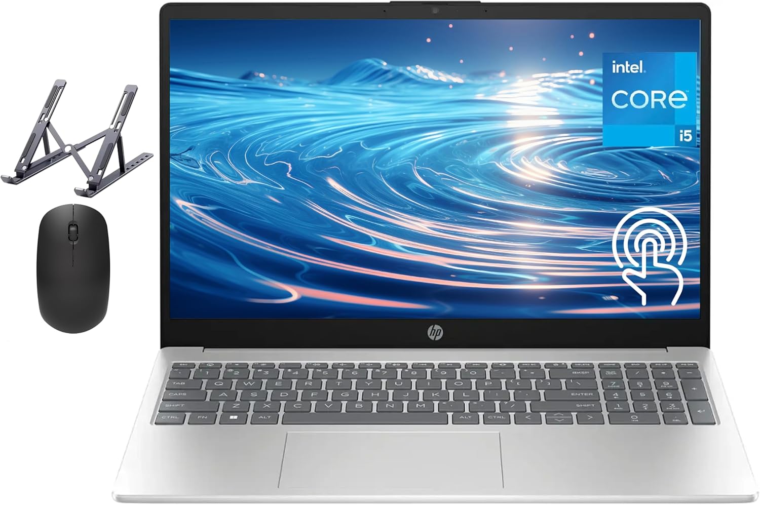 HP 15.6″ Touchscreen Laptop, Intel Core i5 Processor, 16GB RAM, 512GB SSD, Numeric Keypad, Bluetooth, Wi-Fi, Long Battery Life, Windows 11 Home, Alpacatec Accessories, Silver
