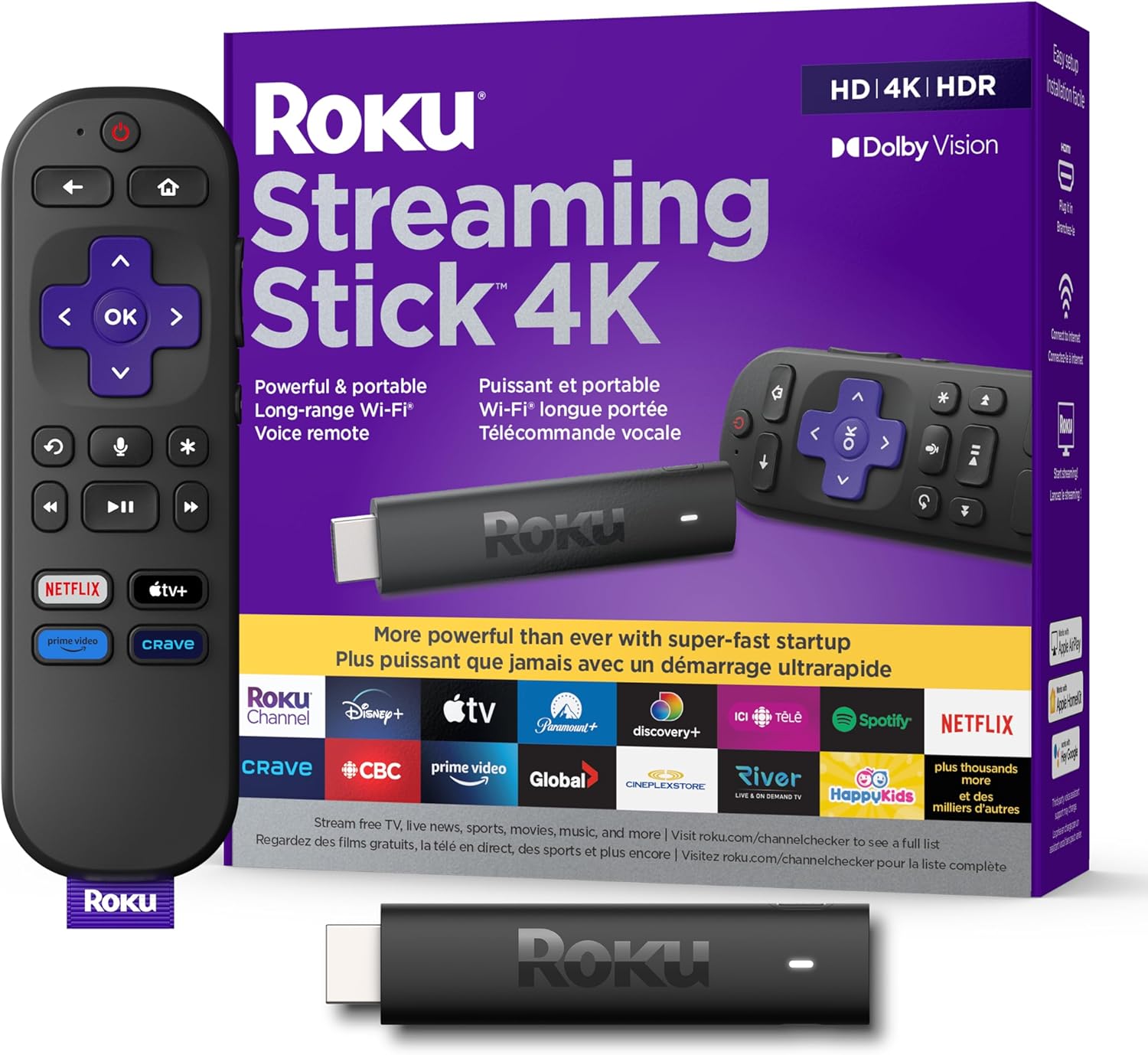Roku Streaming Stick 4K 2022 (Official Manufacturer Product) | Streaming Device 4K/HDR/Dolby Vision with Voice Remote with TV Controls and Long-Range Wi-Fi