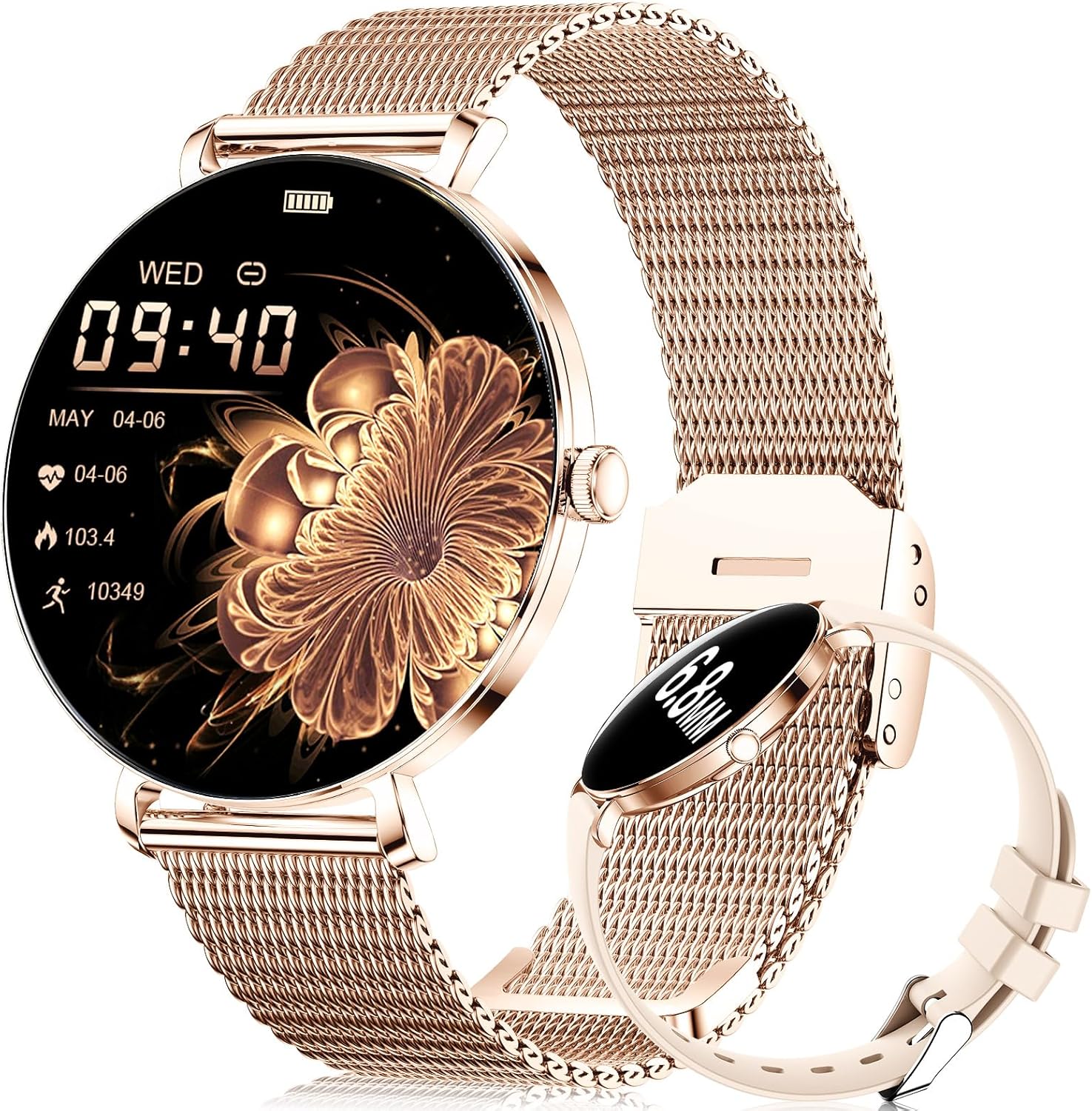 LIGE Smart Watches for Women(Answer/Make Call),Ultra-Thin 6.8mm/1.43″ AMOLED Women Smartwatch with 111+ Sport Modes,IP68 Waterproof Fitness Tracker for iOS Android,2 Straps