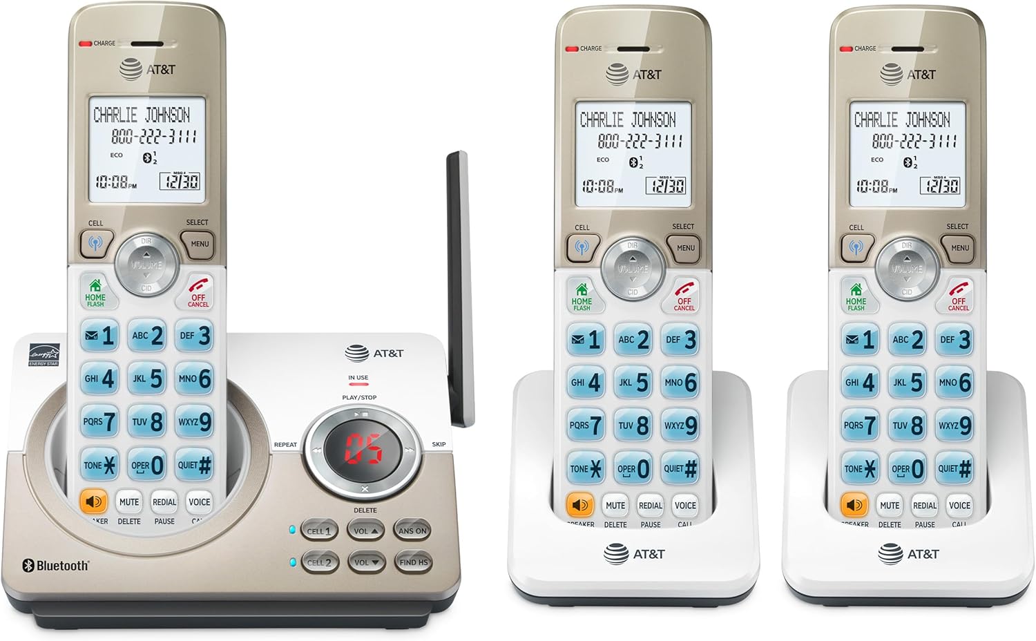 AT&T DL72319 DECT 6.0 3-Handset Cordless Phone for Home with Connect to Cell, Call Blocking, 1.8″ Backlit Screen, Big Buttons, intercom, and Unsurpassed Range