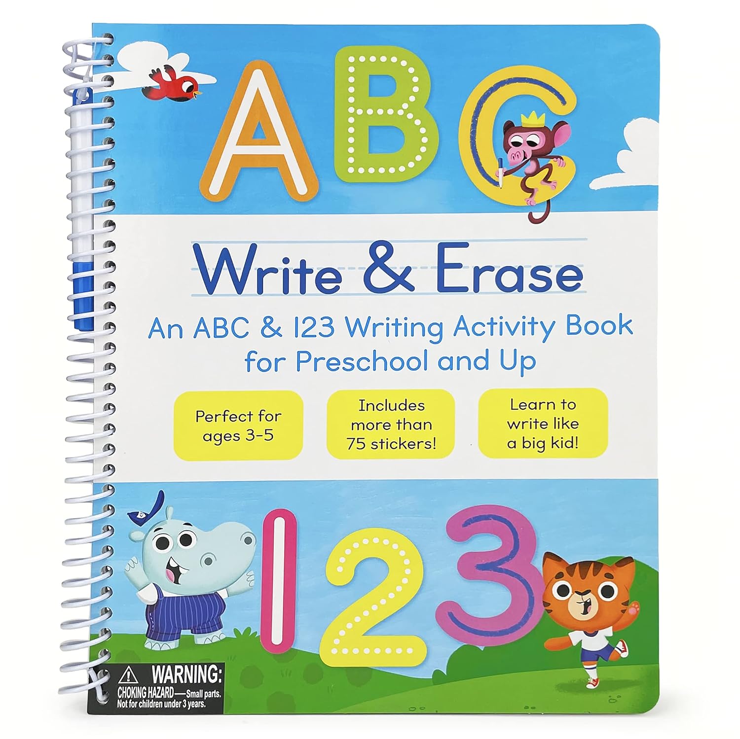 Write & Erase ABC and 123: Wipe Clean Writing & Tracing Workbook Skills for Preschool Kids and Up Ages 3-5: Includes Letter and Number Tracing, Early … Erase Marker & Bonus Restickable Stickers.