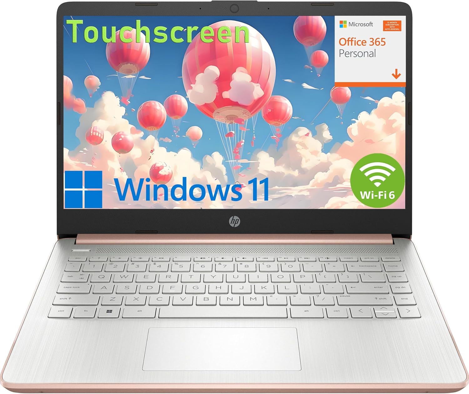 HP 14″ Touchscreen Laptop Computer for Student Study Home, 1-Year Office 365, Intel Processor, 16GB RAM, 256GB PCIe SSD, WiFi 6, Bluetooth 5.4, Type-C, HDMI, Pale Rose Gold, Windows 11 Home S
