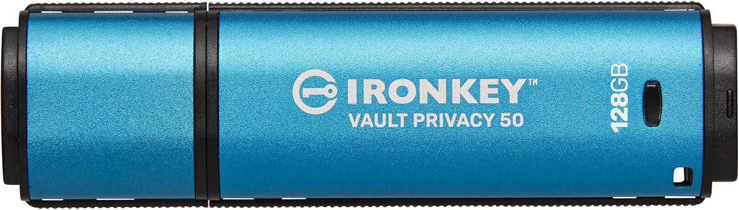 Kingston IronKey Vault Privacy 50 128GB Encrypted USB | FIPS 197 | AES-256bit | BadUSB Attack Protection | Multi-Password Options | IKVP50/128GB
