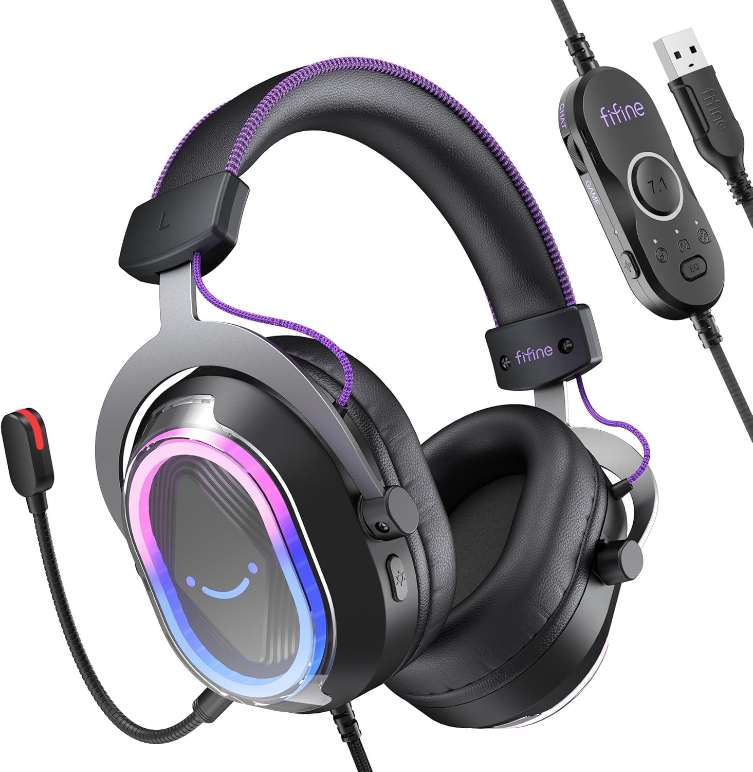 FIFINE Wired USB Gaming Headset: 7.1 Surround Sound – Vibrant Customizable RGB – Game/Chat Balance, Gamer Headphone with Noise Canceling Mic for PC, PS5/PS4, Laptop, Mac – AmpliGame H13BP