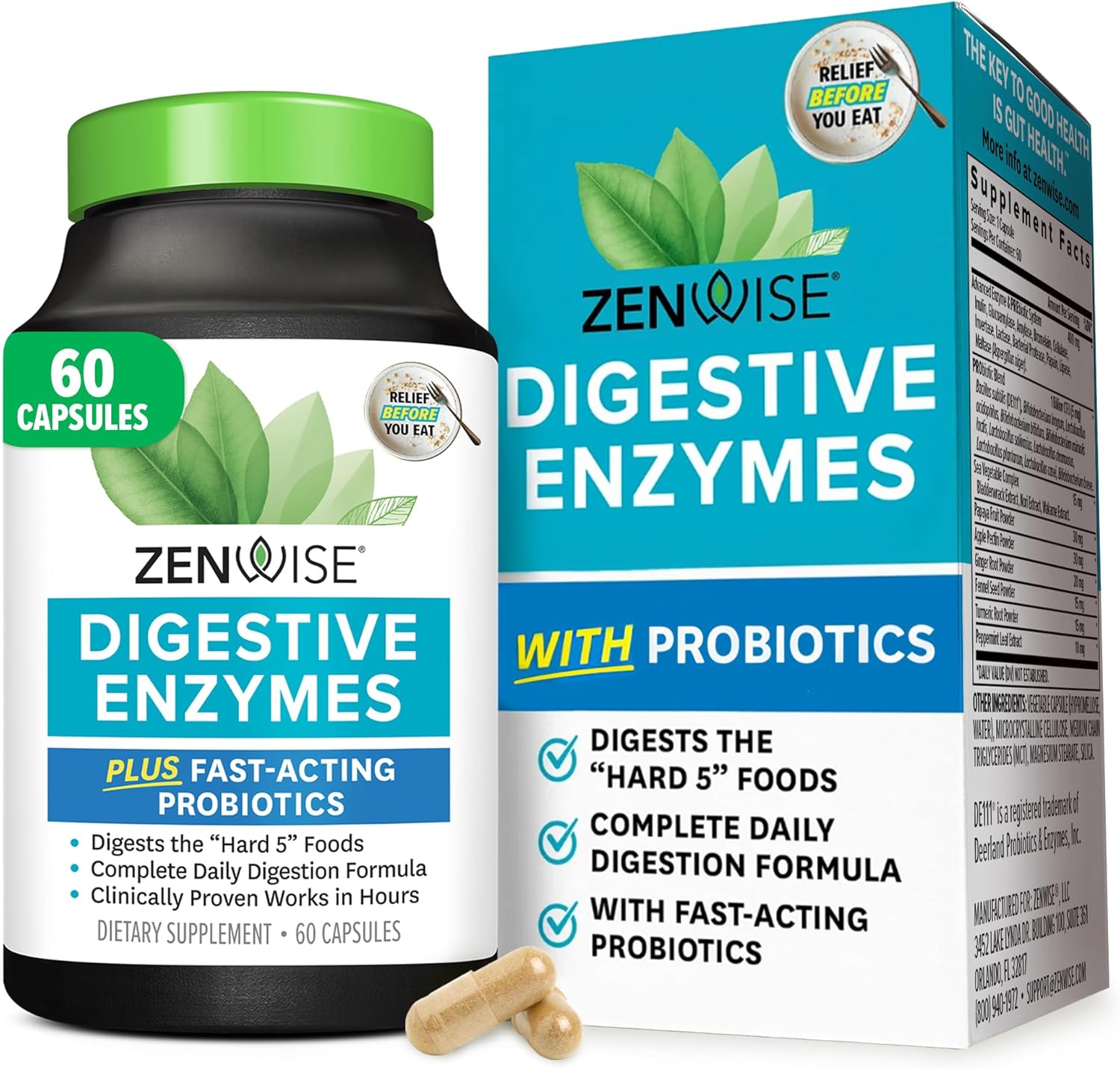 Zenwise Health Digestive Enzymes for Gut Health & Bloating Relief – Multi Enzymes Digestion Supplement with Probiotics, Bromelain & Papaya for Digestive Health Support – Men & Women – 60 Count