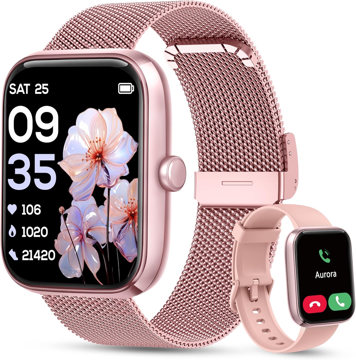 KALINCO Smart Watch Women [2 Bands, 44mm case] Alexa Fitness Tracker, Heart Rate, Sleep, Stress & SpO2 Monitor, IP68 Waterproof Smartwatch, Make/Answer Calls, Compatible with iPhone & Android Phones