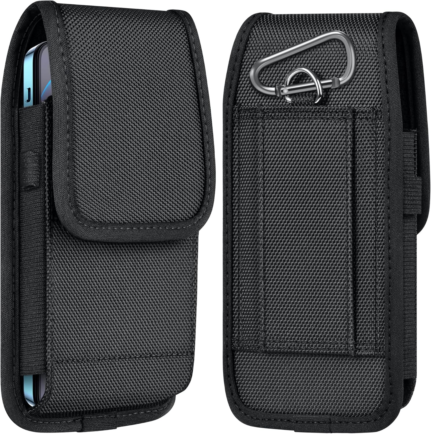 ykooe Cell Phone Pouch Nylon Belt Holster Case Compatible with iPhone 16/15/14/13/12/11 Pro Max & Plus,17 Air Models, Samsung Galaxy S24/S23/S21 FE, Black–XL