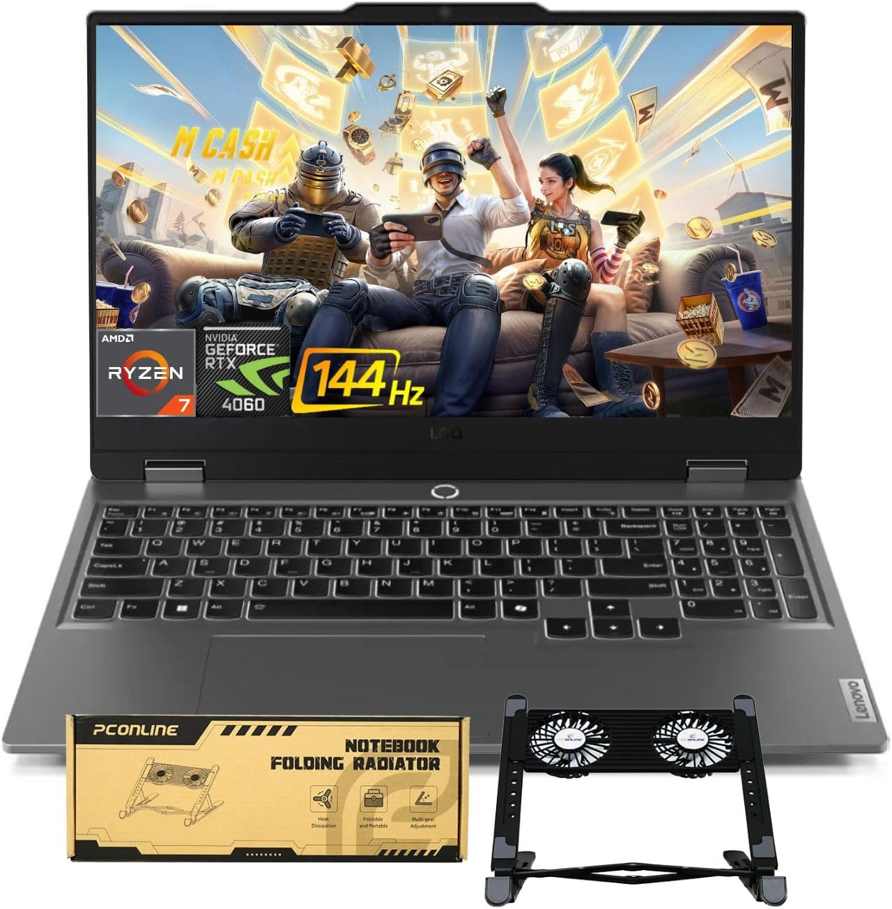 Lenovo LOQ 15AHP9 RTX 4060 Gaming Laptop, 15.6″ FHD 144Hz, AMD Ryzen 7 8845HS, 64GB DDR5 RAM, 2TB SSD, Backlit Keyboard, RJ-45, Bundle with PCO Laptop Cooler, Grey, Windows 11 Home