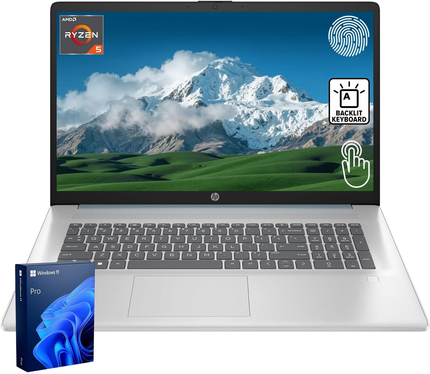 HP 17.3″ Business & Home Laptop, 17.3″ LED Touchscreen, AMD Ryzen 5 7430U, 32GB RAM, 2TB PCIe SSD, Backlit Keyboard, Fingerprint Reader, Webcam, HDMI, Wi-Fi 6, Windows 11 Pro, Blue
