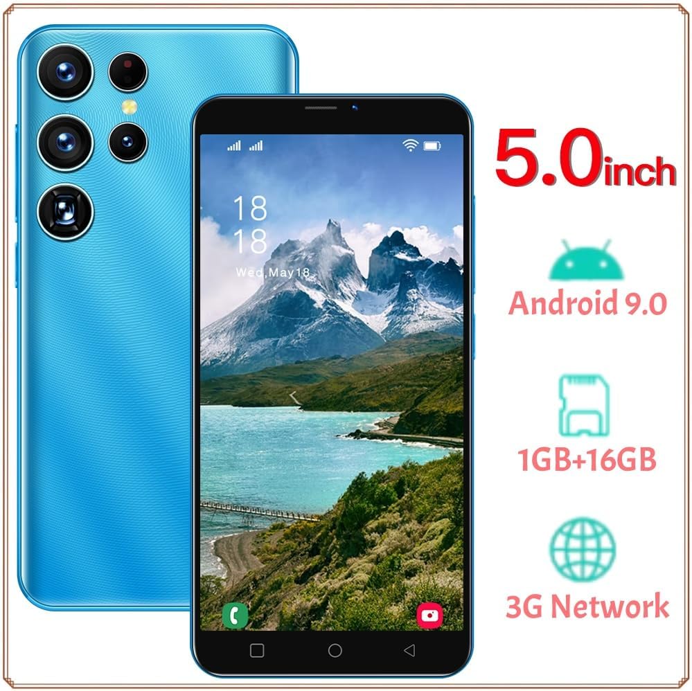 Cheap Mobile Phone, 5.0” HD Screen, Android 9.0 OS,16GB ROM (SD to 128GB), Dual SIM Dual Cameras，Face ID Unlock 3G Cell Phones(Blue)
