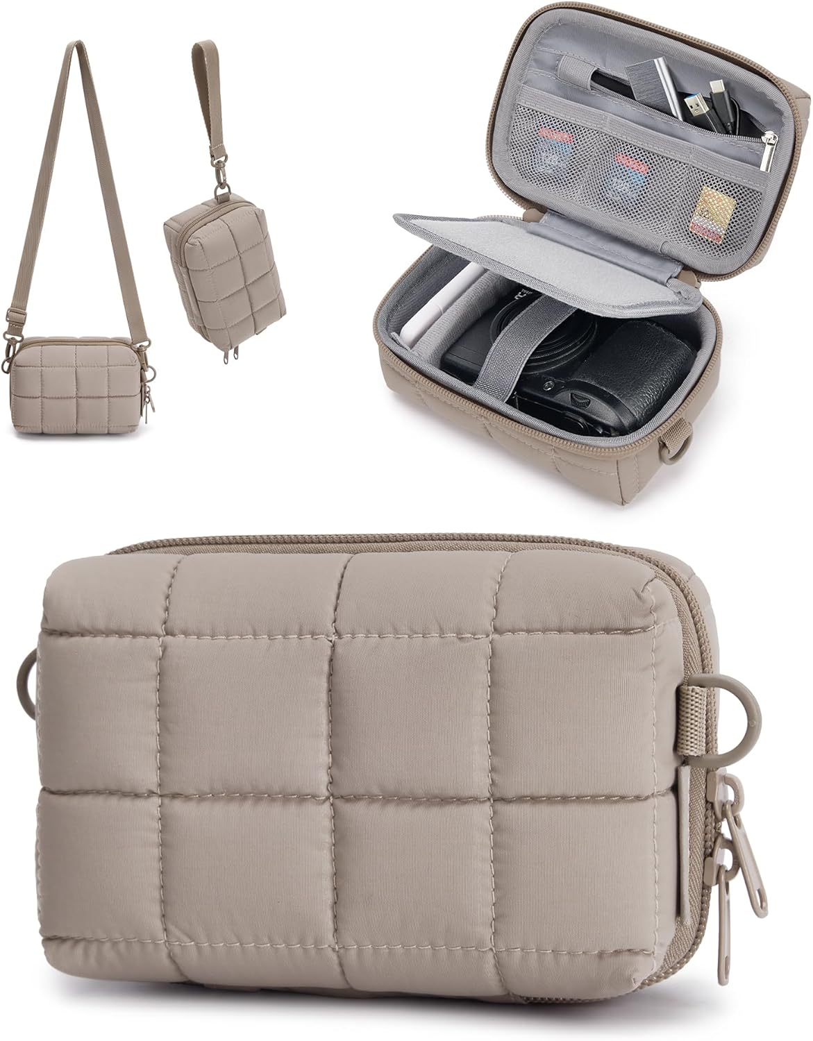 BAGSMART Digital Camera Case, Protective Puffy Camera Case with 2 Carrying Ways, Lightweight & Waterproof Small Camera Bag for Canon PowerShot G7X Mark II/III/Sony DSCW800/DSCW830 – Camel