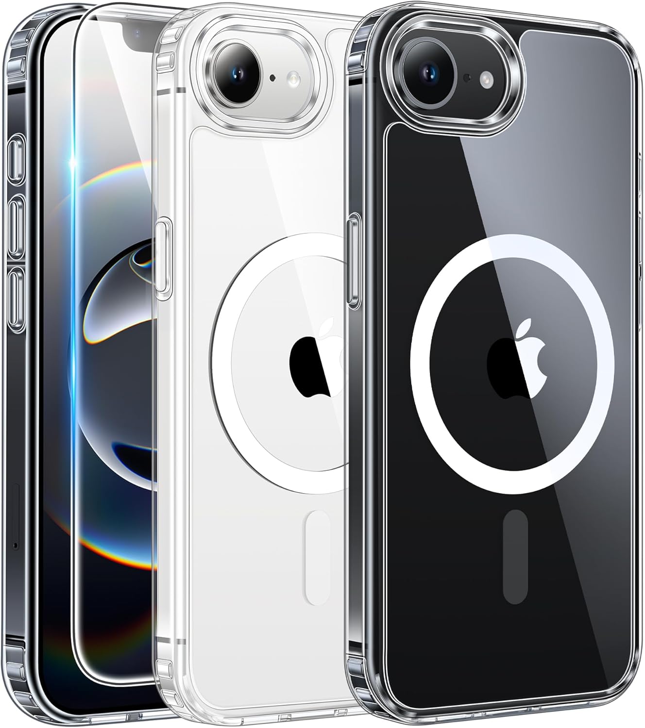 FNTCASE for iPhone 16e & iPhone 17e Case Clear: Magnetic Phone Cases with Screen Protector Compatible with Magsafe Anti Yellowing Shockproof Protective Transparent Cell Phone Cover (A-Clear)