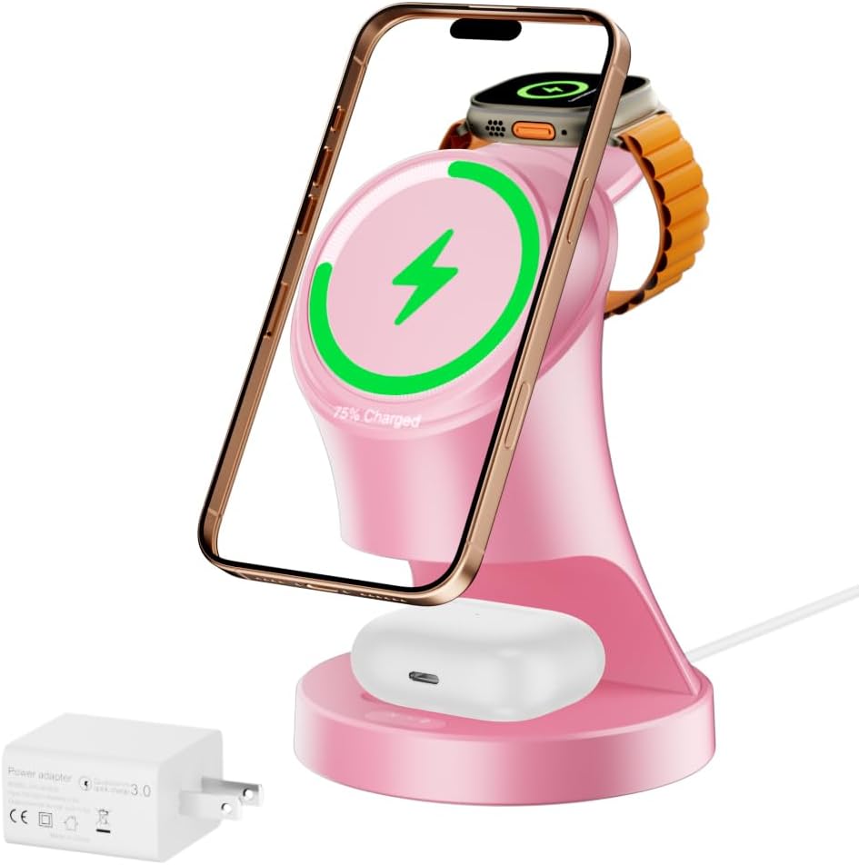 3 in 1 Wireless Charging Station for Apple Devices,Magsafe Charger for IPhone17 16 15 14 13 12 Pro/Max/Plus/Mini Wireless Charger Station for AirPods 2/3/4/Pro iWatch Ultra11/10/9/8/7/SE/6/5/4/3/2