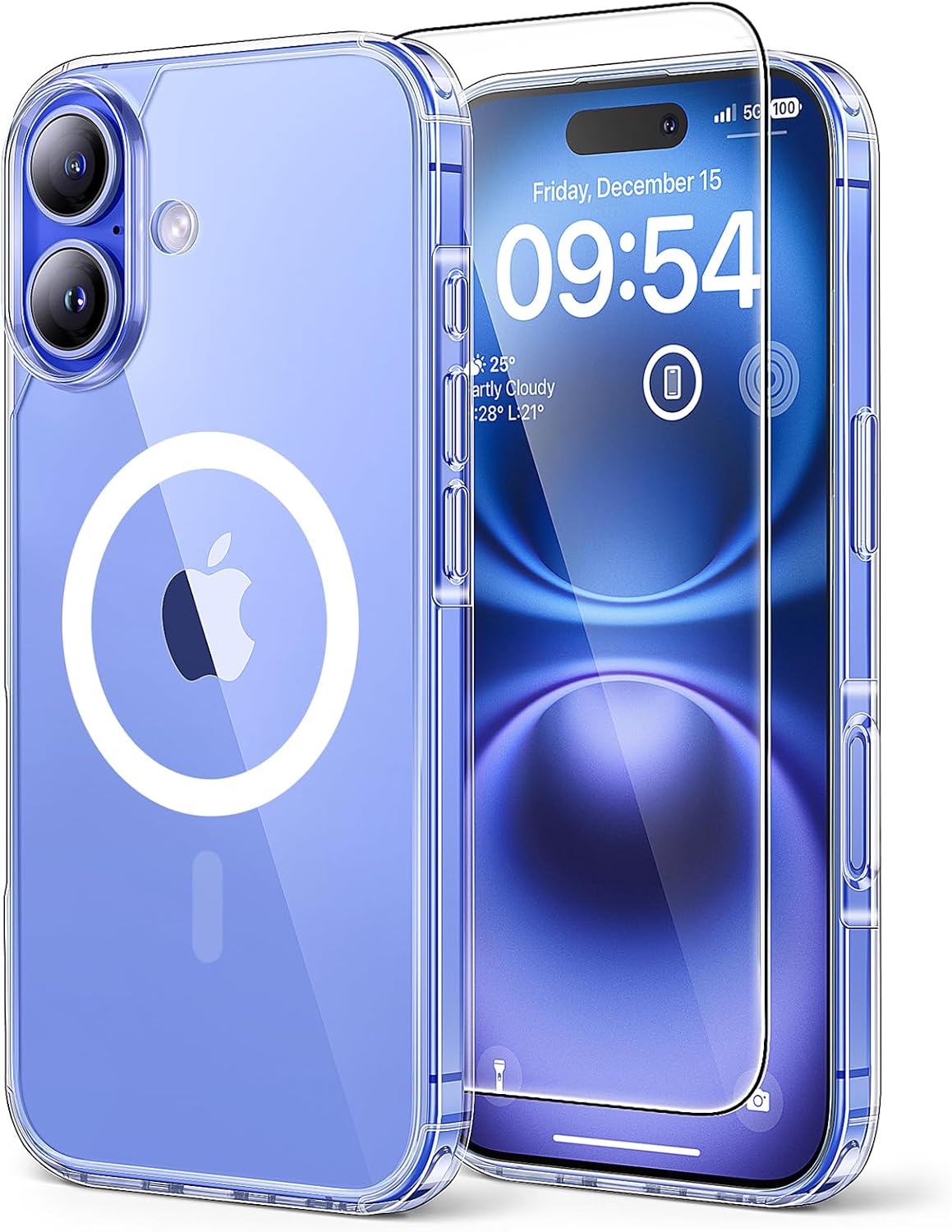 TAURI for iPhone 16 Case, Compatible with MagSafe, with Screen Protectors, Anti-Yellowing Military-Grade Protection, Shockproof Slim Magnetic Phone Case for iPhone 16 6.1″, Clear