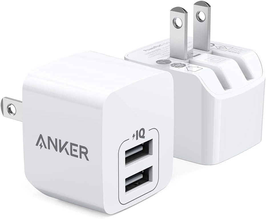 Anker 2-Pack Dual Port 12W USB A Charger Block with Foldable Plug, Charging Box Brick, Cube for iPhone 16 15 14 13 12 Pro Max, Galaxy S22 S21 Note 20
