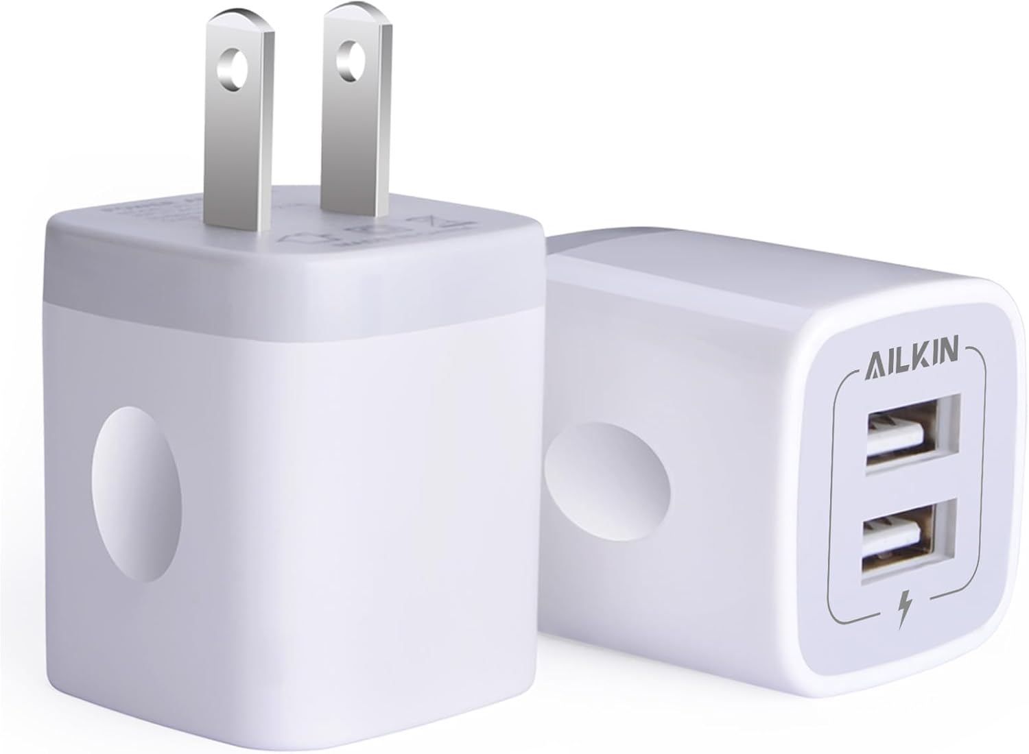 USB Wall Charger, Charger Adapter, AILKIN 2-Pack 2.1A Dual Port Quick Plug Cube for iPhone 15 14 13 12 11 Pro Max 10 SE X XS Plus Samsung Galaxy S23 S22 S21 Power Block Fast Charging Box Brick