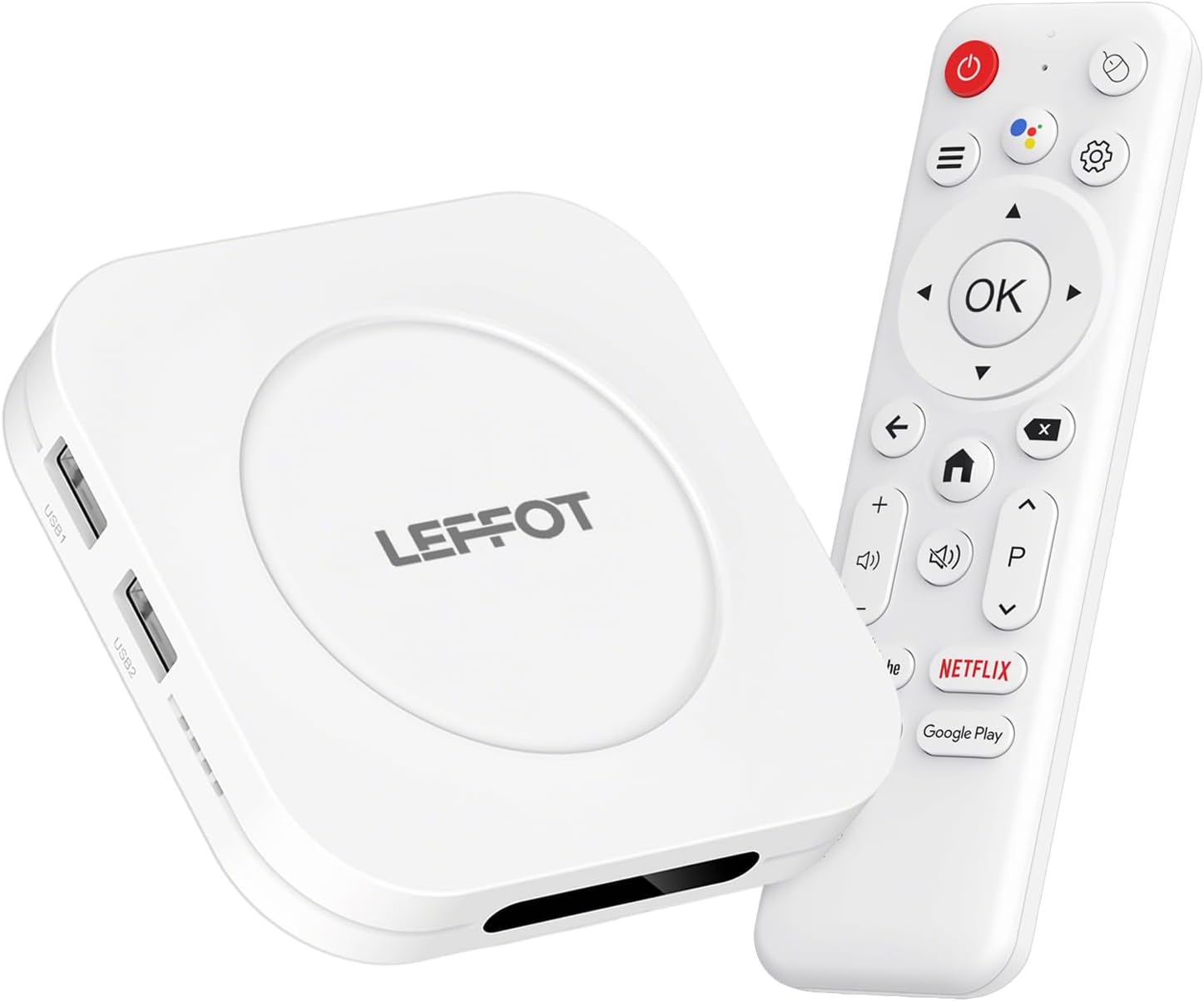 Android 14 TV Box 2025, LEFFOT M1 Plus 4K Ultra HD Streaming Device for TV, 4GB RAM + 128GB ROM, Android Box with Google Assistant Voice Remote, HDR 10, 2.4G & 5G WiFi 6, BT 5.4, RK3528 Quad-Core A53