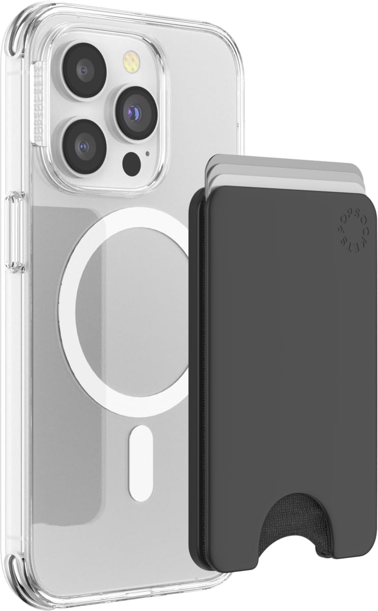 PopSockets Minimalist Slim Phone Wallet, Phone Card Holder, Wireless Charging Compatible, Wallet Without Grip Compatible with MagSafe – Black