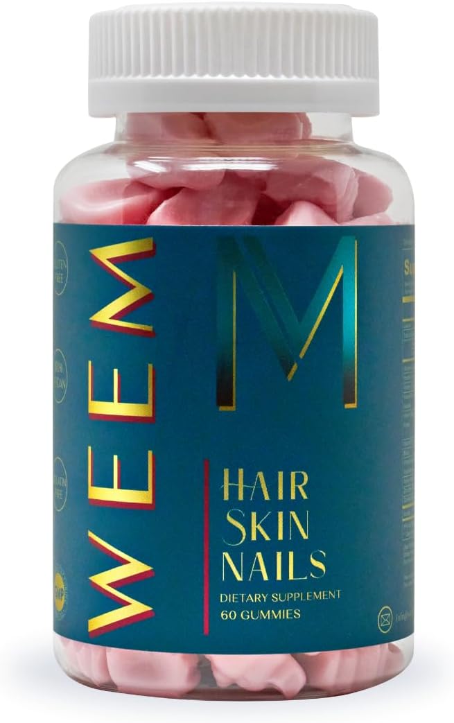 WEEM Hair Skin and Nails Gummies – Supports Healthy Hair – Vegan biotin Vitamins for Women & Men Supports Faster Hair Growth, Stronger Nails, Healthy Skin, Extra Strength (1)