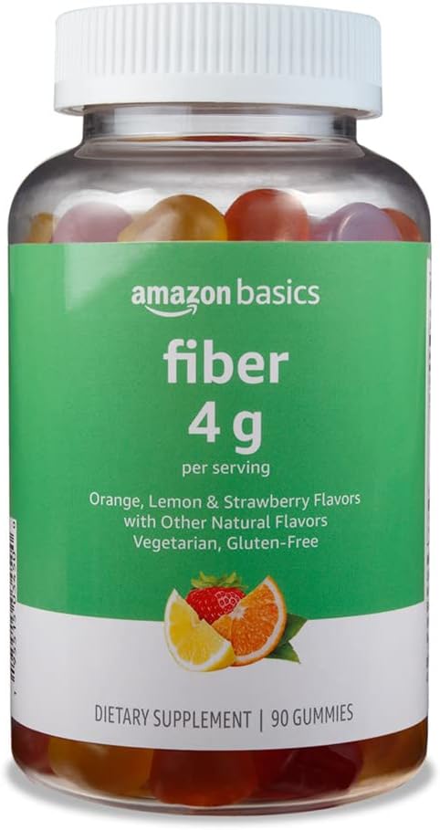 Amazon Basics Soft Fiber Gummies for Digestive Health and Regularity, Orange, Lemon & Strawberry Flavors, 90 Count, Pack of 1 (Previously Solimo)