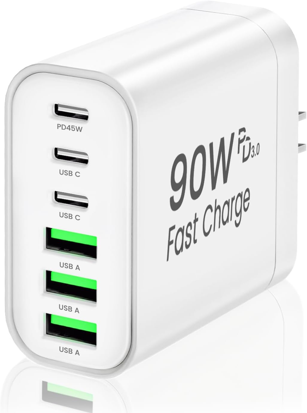 90W GaN USB C Charger Block,6-Port USB C Wall Charger Fast Charging 45W PD Power Adapter for iPhone 17Pro Max/Samsung Galaxy S24 Ultra/Tabs/MacBook Air/iPad Pro for Home Travel