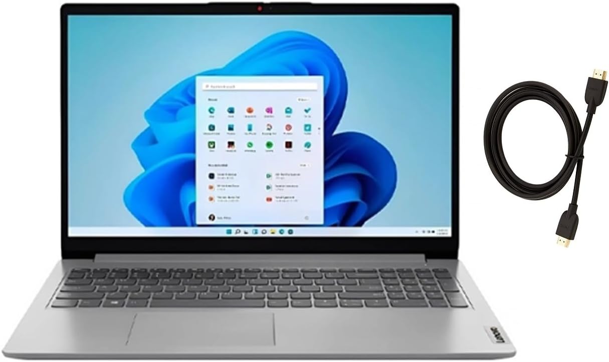 Lenovo IdeaPad 1i 15.6″ Full HD Laptop|Intel Core i5-1335U|Intel Iris Xe Graphics|Webcam|Copilot|Grey| 16GB RAM | 256GB SSD |Windows 11 Home |Bundle with HDMI Cable