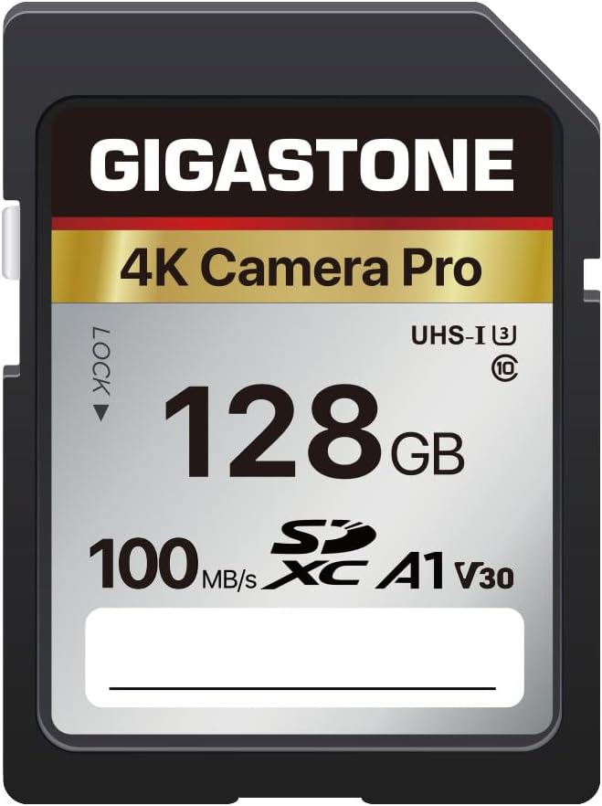 【5-Years Data Recovery】GIGASTONE 128GB SD Card, 4K Camera Pro, A1 V30 SDXC Memory Card 4K UHD Video Compatible with Canon Digital Camera, with 1 Mini Cases