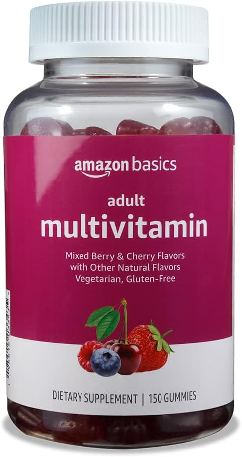 Amazon Basics Adult Multivitamin Gummies, Mixed Berry & Cherry Flavors, 150 Count, 75-Day Supply, Pack of 1 (Previously Solimo)