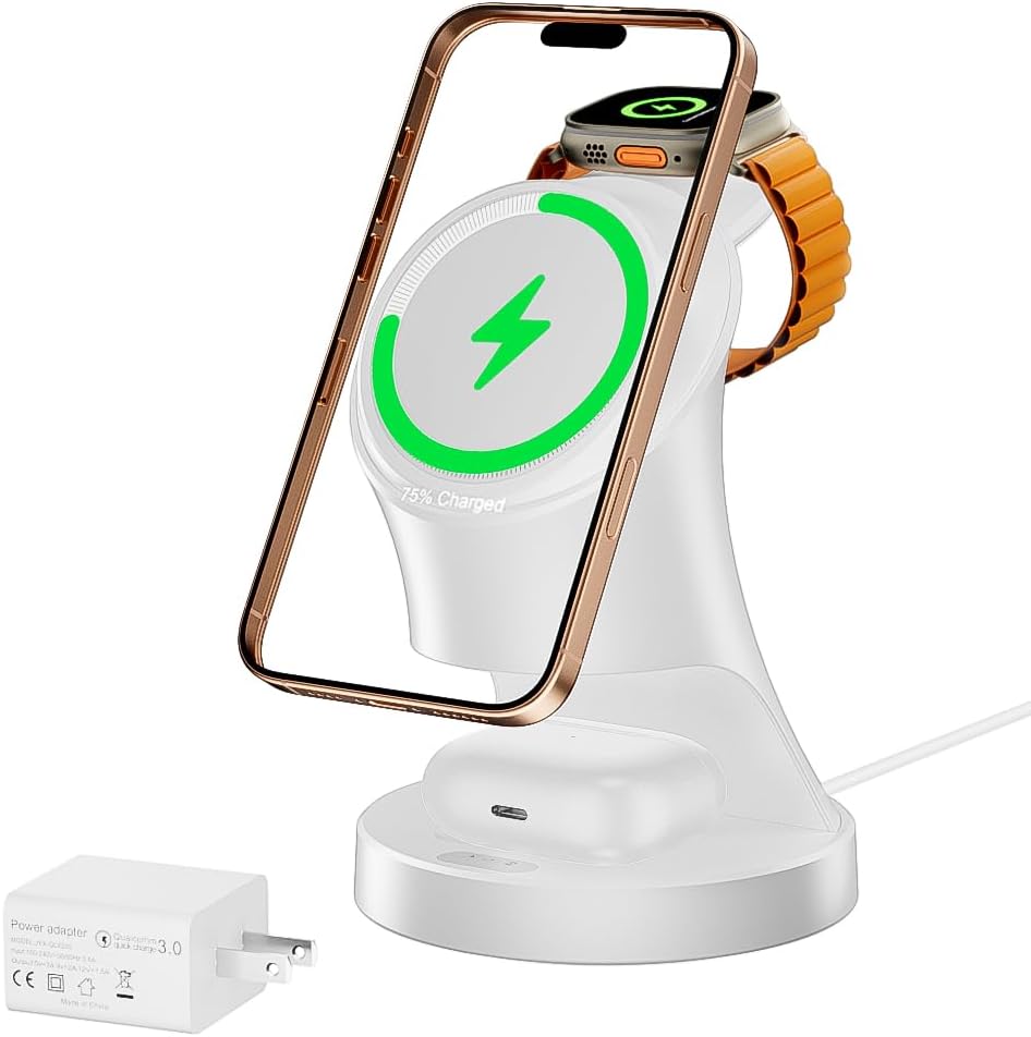 3 in 1 Wireless Charging Station for Apple Devices,Magsafe Charger for IPhone17 16 15 14 13 12 Pro/Max/Plus/Mini Wireless Charger Station for AirPods 2/3/4/Pro iWatch Ultra/11/10/9/8/7/SE/6/5/4/3/2