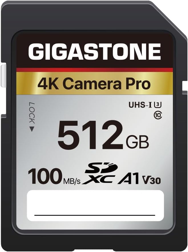 【5-Years Data Recovery】 GIGASTONE SD Card 512GB Memory Card 4K Pro Series Speed Up to 150MB/s Compatible with Canon Camcorder, SDXC A1 V30 UHS-I