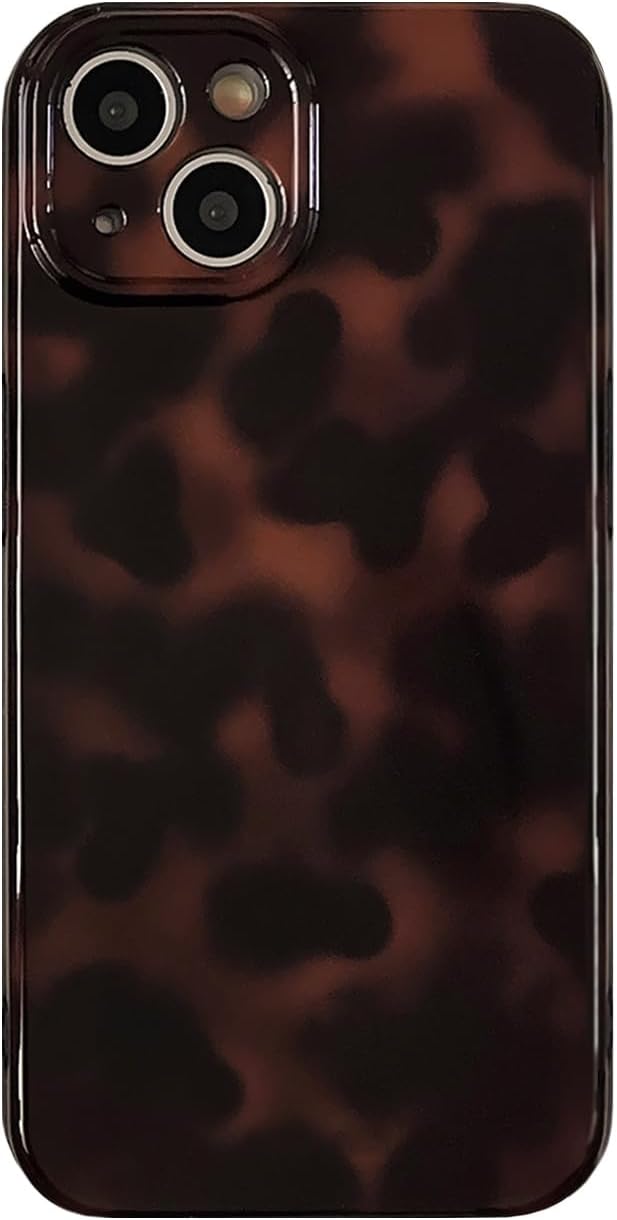 Aesthetic Tortoise Shell Phone Case for iPhone 14 6.1in,Retro Cool Girl Leopard Print Brown Amber Trendy Full Camera Protective Cover for iPhone 14 6.1″