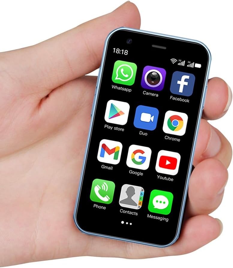 Mini Smartphone, Mini Phone Unlocked Cell Phone 3.0 Inch Android 3G Small Mobile Phone Quad Core 2G+16G 5.0MP Dual SIM High Definition (Blue)