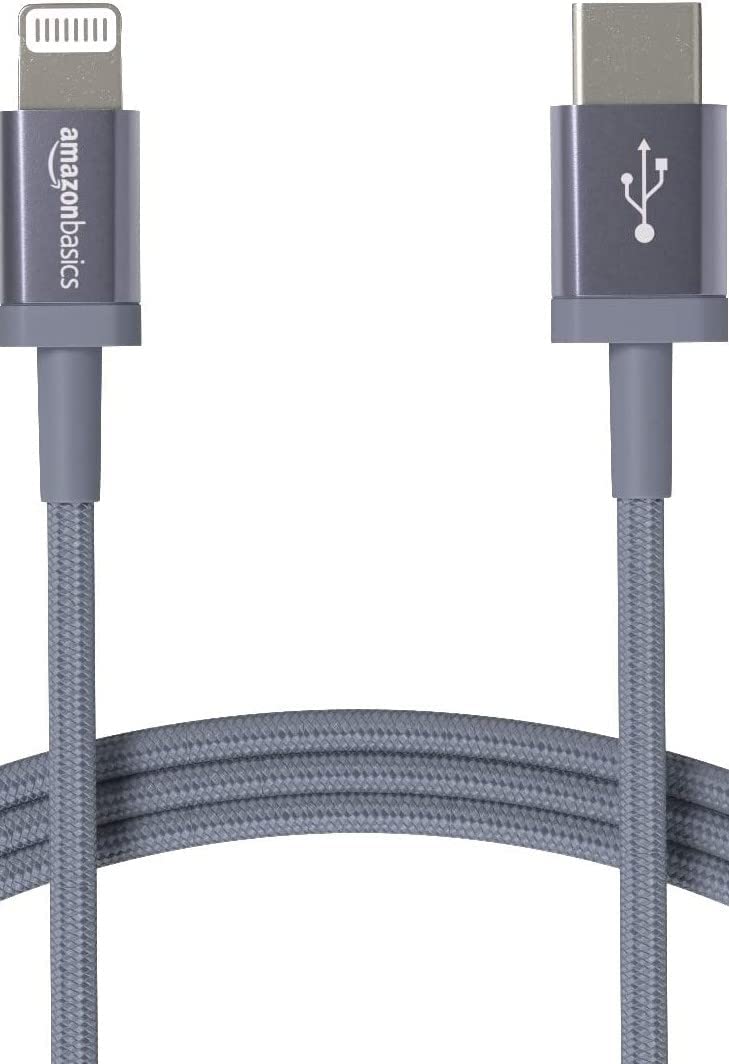Amazon Basics MFi Certified USB-C to Lightning Cable, Fast Charging with Power Delivery for Apple iPhone and iPad, Nylon Braided, 3 Foot, Dark Gray