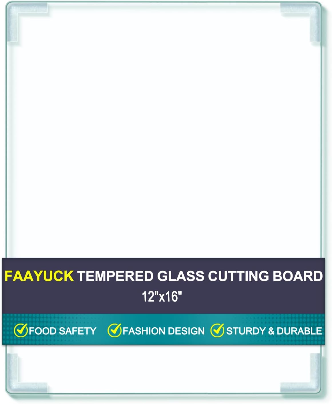 Tempered Glass Cutting Board for Kitchen Counter, FAAYUCK Glass Cutting Board with Non-Slip Feet, Heat Resistant, Non-Slip, Scratch Resistant, Shatter Resistant (12x16inch)