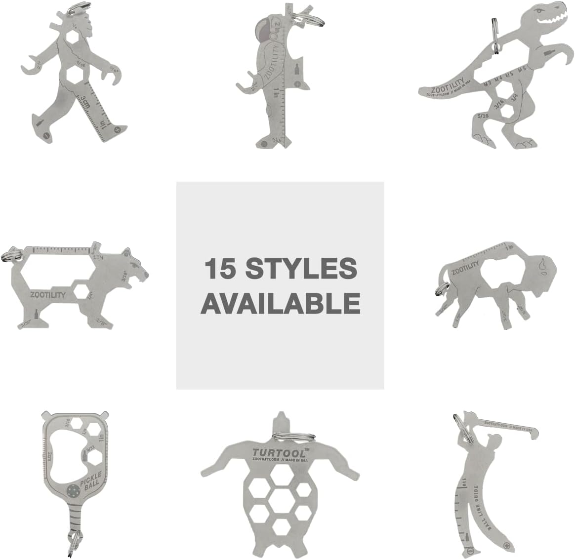 Keychain Multi-Tool | Zootility Tools | Allen Keys, Wrenches, Screwdrivers, Bottle Opener, and MORE. Stainless Steel, MADE IN USA (Orbit 8-in-1)
