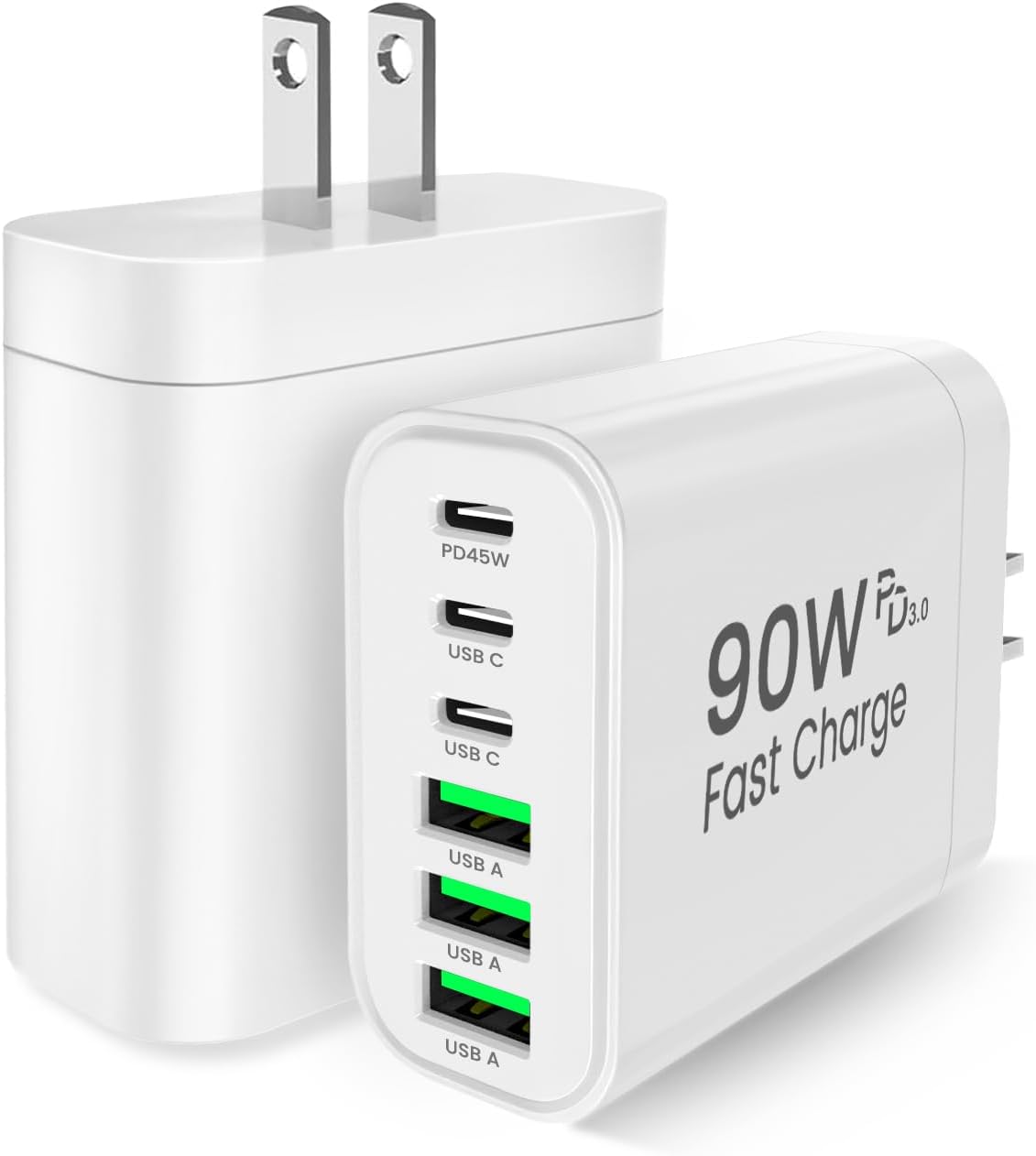 90W GaN USB C Charger Block [2 Pack],6-Port USB C Wall Charger Fast Charging 45W PD Power Adapter for MacBook Air/iPad Pro/iPhone 17Pro Max/Samsung Galaxy S24 Ultra/Tabs for Home Travel