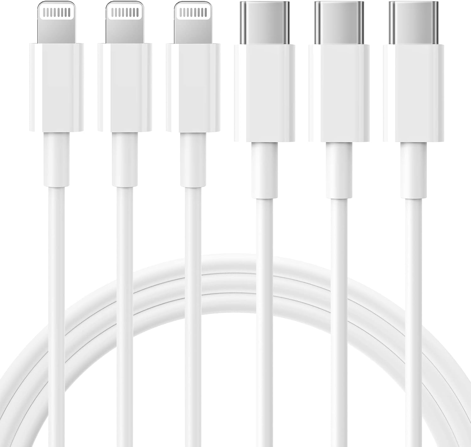 USB C to Lightning Cable 3Pack 6FT [MFi Certified] iPhone Fast Charger Cable USB-C Power Delivery Charging Cord for iPhone 14/13/12/11/XS/XR/X/8/iPad, White