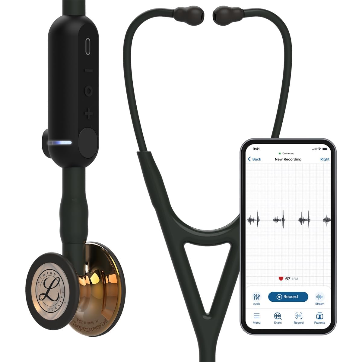 3M Littmann CORE Digital Stethoscope, Our Most Advanced Stethoscope Yet, Up To 40x Amplification, Active Noise Cancellation, In-App Sound Wave Visualization, High Polish Copper Chestpiece, 8870