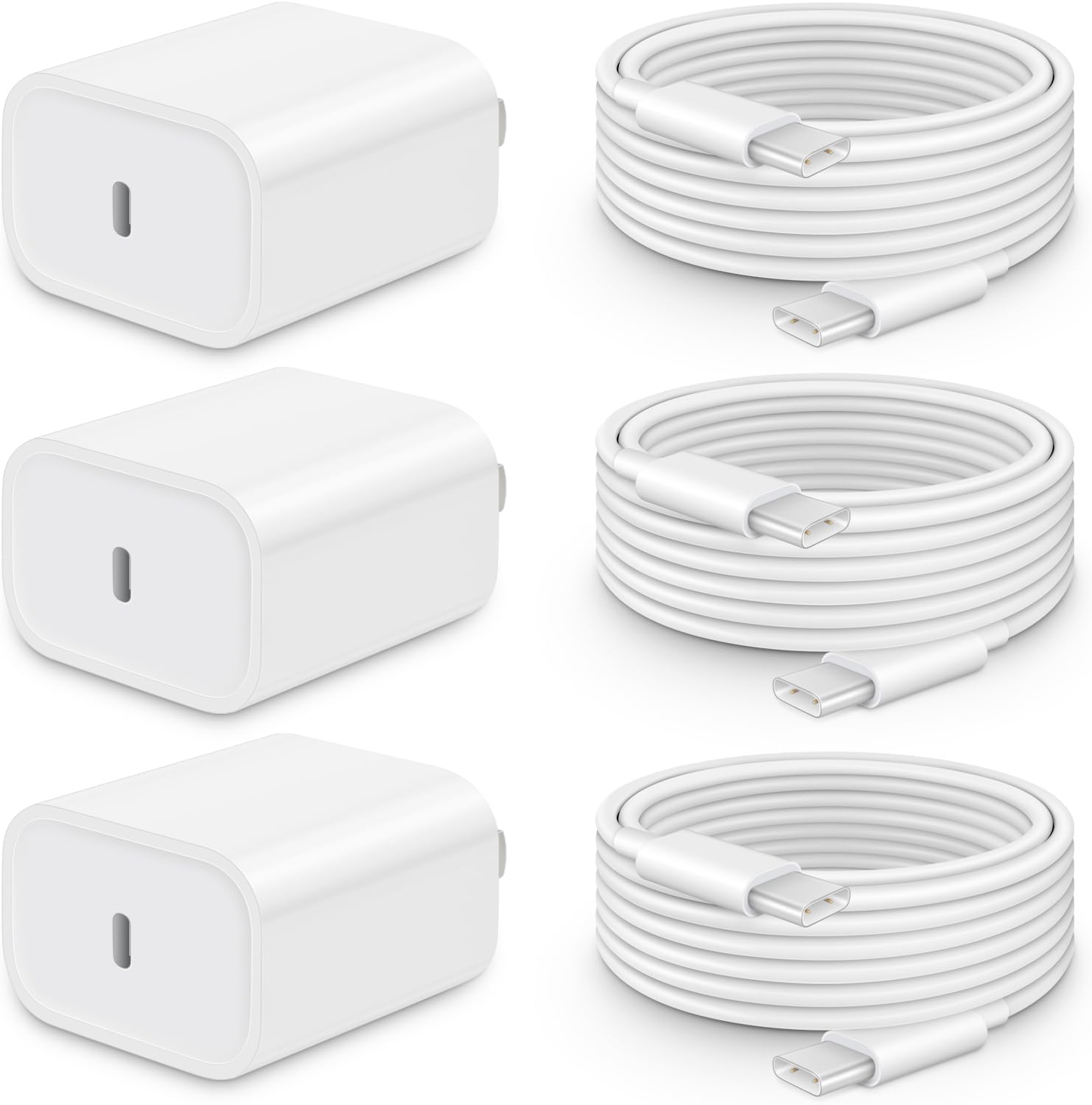 CXX iPhone 17/16/15 Fast Charger [3-Pack] 20W USB C Wall Charger with 6FT C-to-C Cable Compatible with iPhone 17/16/15 Series, USB-C iPad Pro/Air/Mini & More