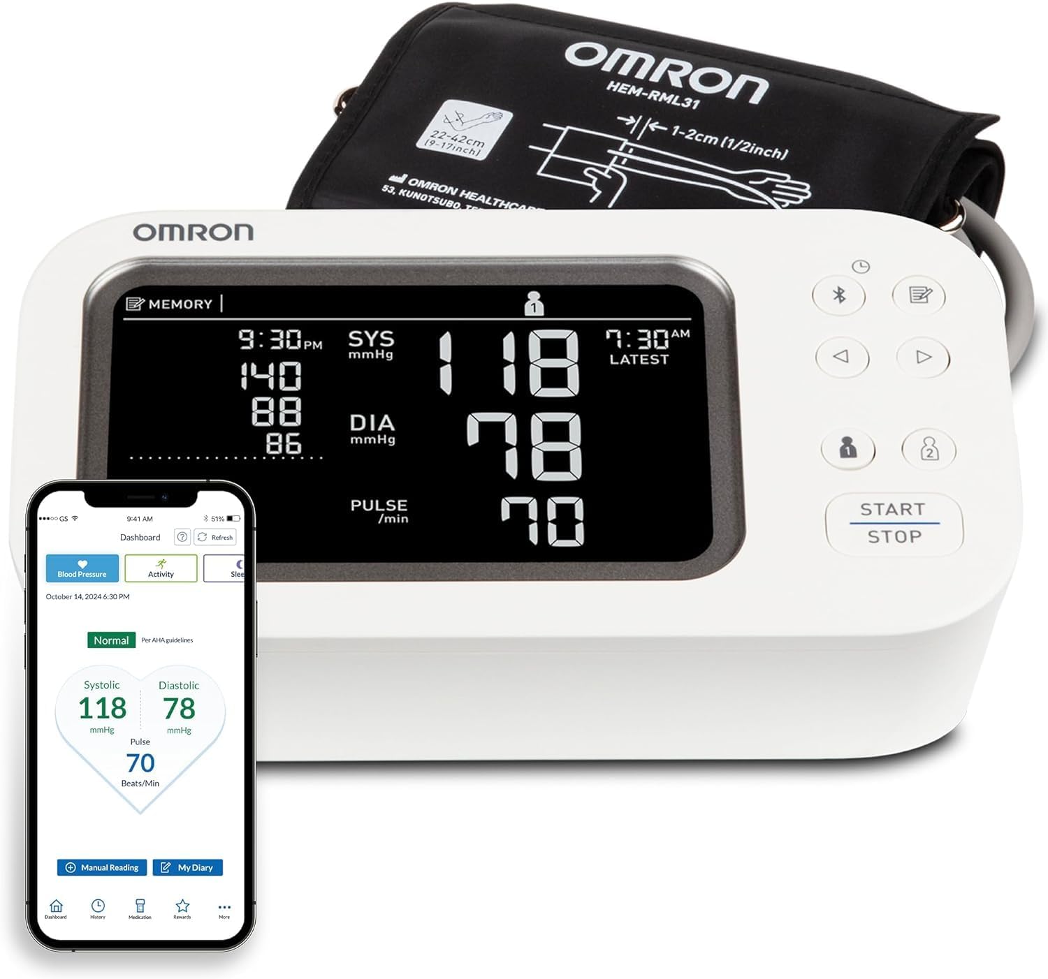 OMRON Platinum Blood Pressure Monitor for Home Use & Upper Arm Blood Pressure Cuff – #1 Doctor & Pharmacist Recommended Brand – Clinically Validated – AFib Detection – Connect App