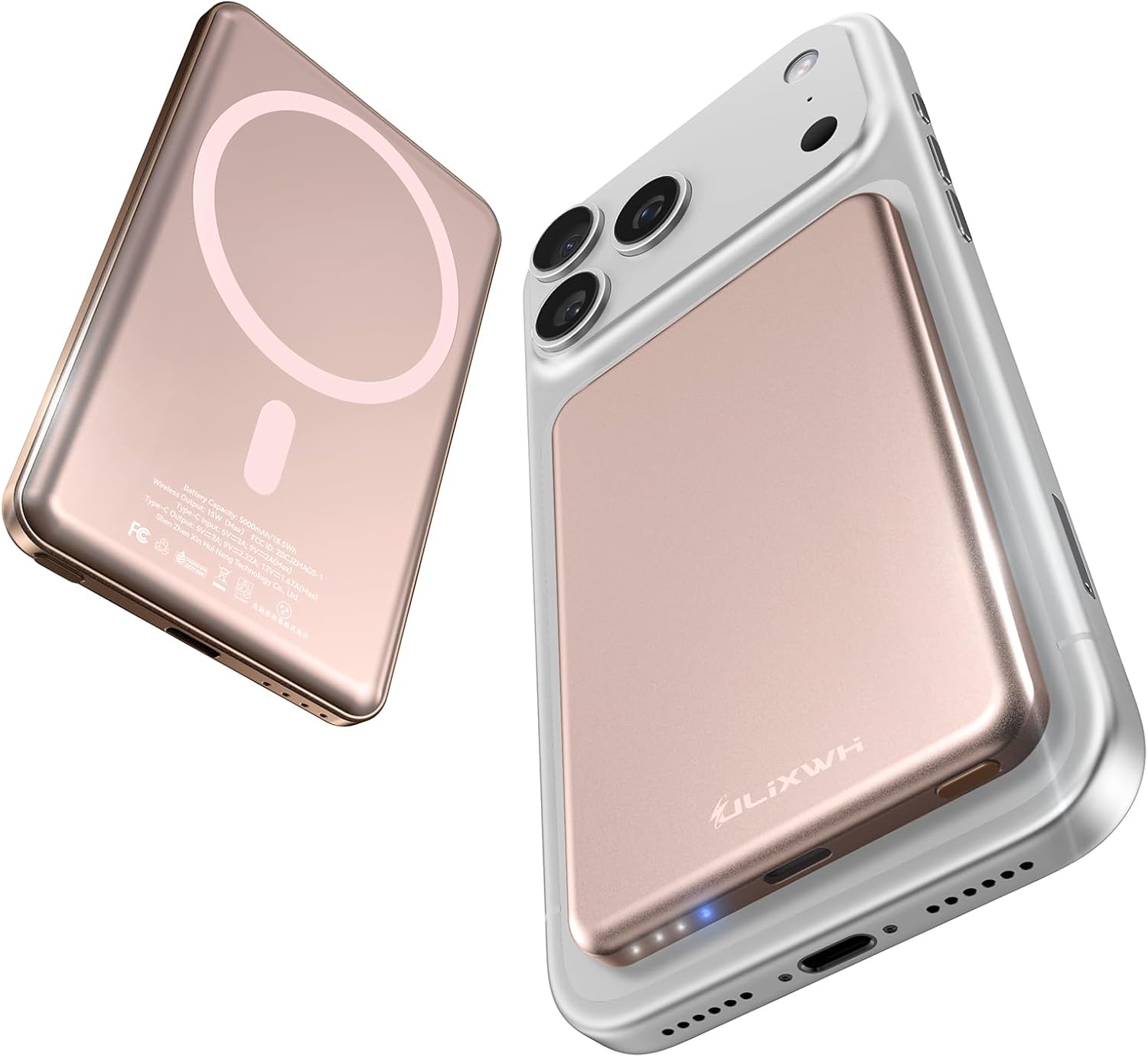 [0.3″ Ultra Slim] [Alloy-Made] ULiXWH for Magsafe Portable Charger for iPhone, 2025 Upgrade 5000mAh Fast Charging Magnetic Power Bank, Wireless Battery Pack for iPhone 17 Air 16 15 Pro Max 14 13, Pink