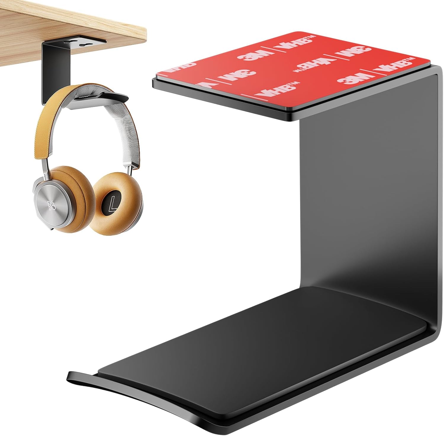 Headphone Stand Hanger,Headset Holder Mount,Hook with Strong Adhesive Tape for Headphones (H02-Black-1PCS)