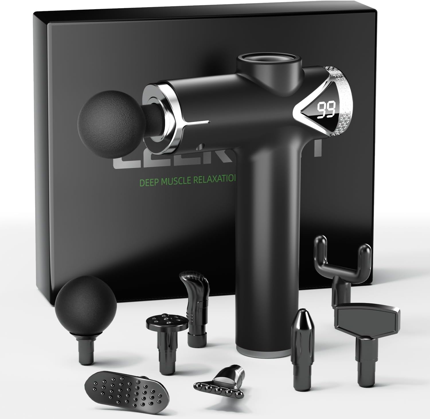 Massage Gun Deep Tissue, Percussion Massage Gun for Pain Relief Muscle Back Massager Gun for Athletes with 8 Attachments & 6 Speeds, Gift for Men Women, Black