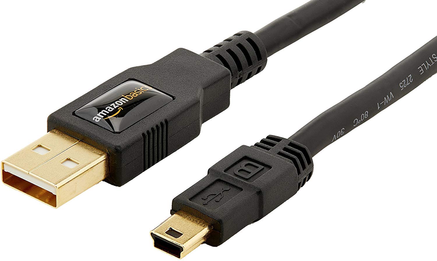Amazon Basics USB-A to Mini USB 2.0 Cable, 480Mbps Transfer Speed, Gold-Plated Plugs, Compatible with External Hard Drives and Smartphones, 6 Foot, Black