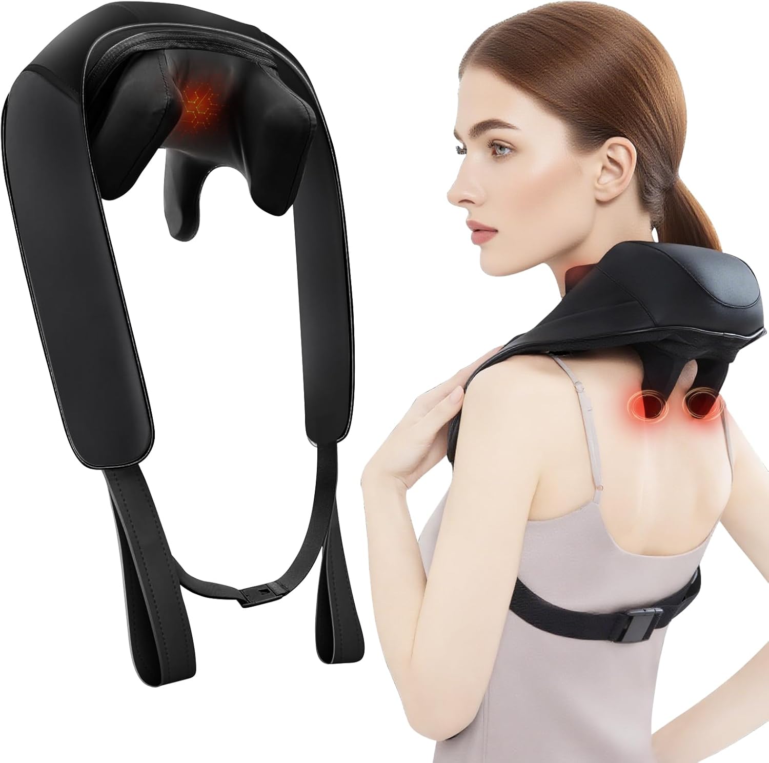 Shiatsu Neck and Back Massager with Heat, Deep Tissue Kneading Massage Pillow for Neck, Shoulder & Lumbar Relief, Electric Portable Massager for Home, Office, Gift for Mom Dad Women Men