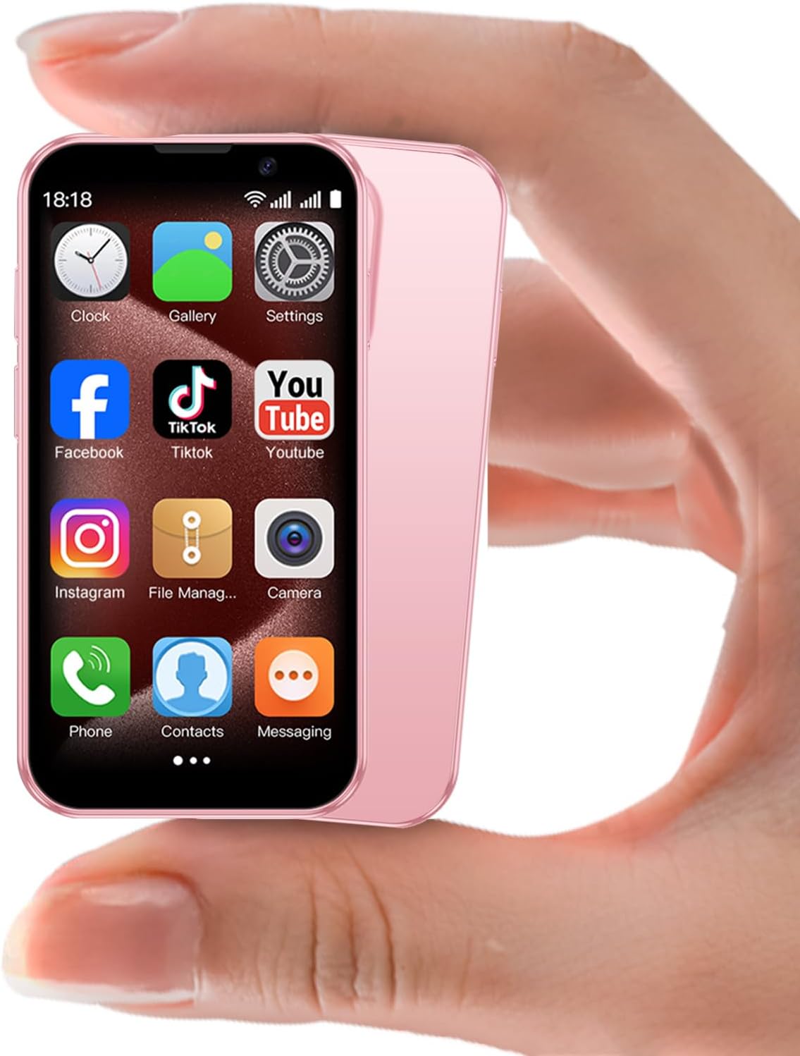 Mini Phone 3.0″ Unlocked Mini Smartphone for Kids World’s Smallest Cell Phone Quad Core Dual Sim Card Face ID Android Compact Small Mobile Phones for Student Pocket 2GB+16GB Pink