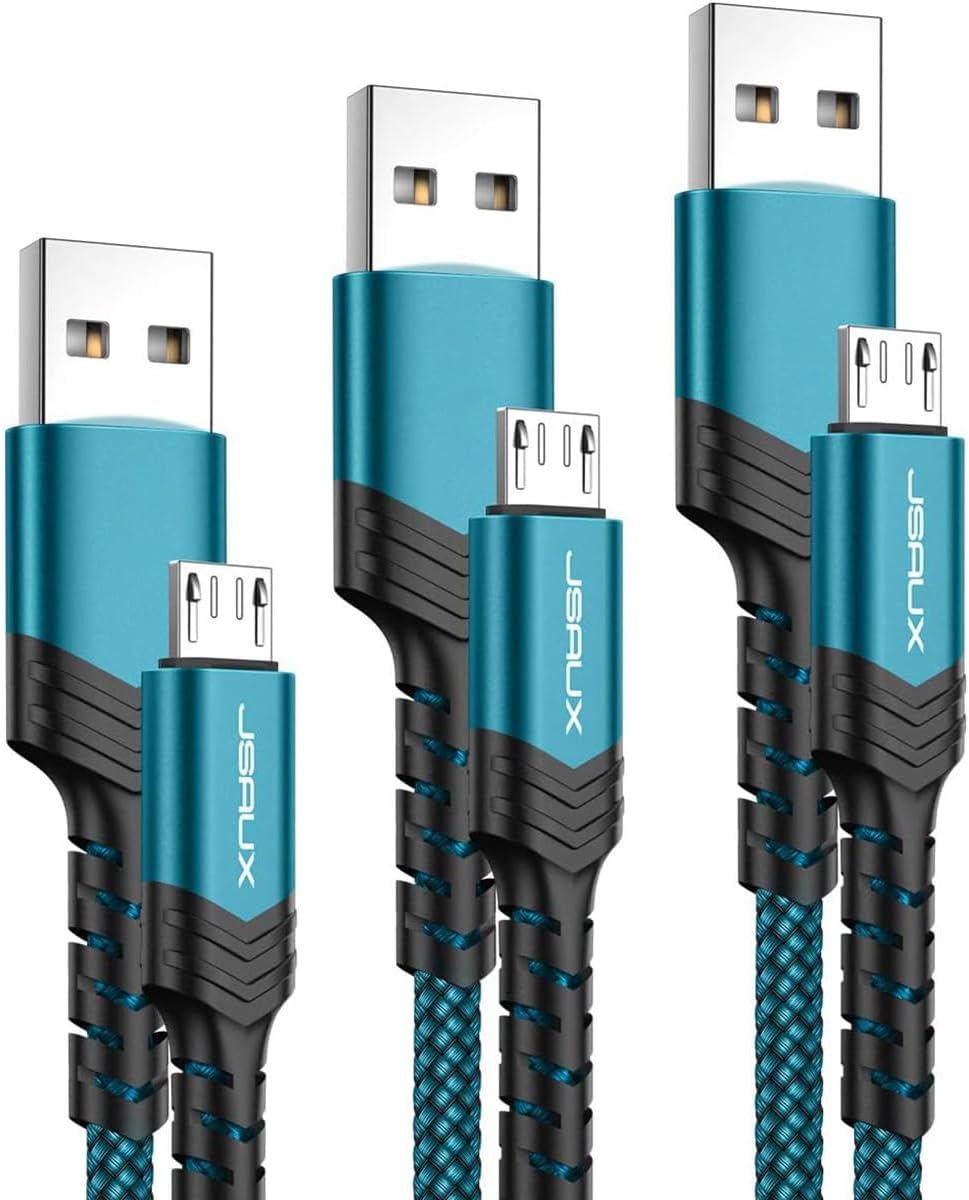 JSAUX Micro USB Charger Cable, (3-Pack 3.3ft+6.6ft+10ft) Android Charger Micro USB to USB A Nylon Braided Cord Compatible with Samsung Galaxy S6 S7 Edge Note 5, Kindle and More-Green