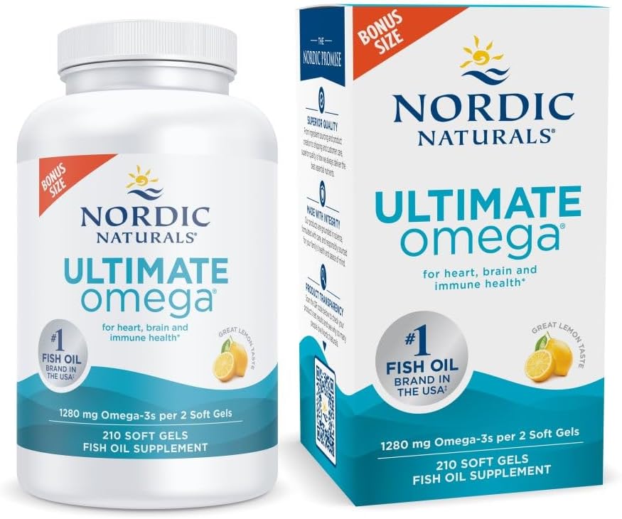 Nordic Naturals Ultimate Omega, Lemon Flavor – 210 Soft Gels – 1280 mg Omega-3 – High-Potency Fish Oil with EPA & DHA – Promotes Brain & Heart Health – Non-GMO – 105 Servings
