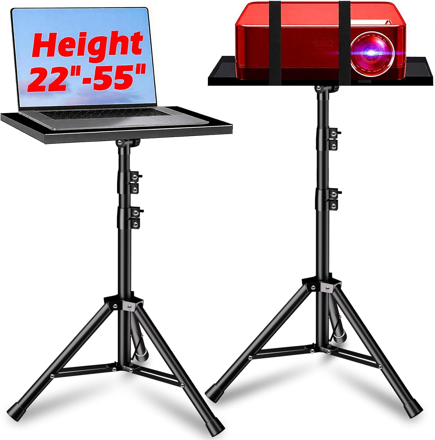 Projector Stand, 33LB Load Bearing & 22-55″ Height Adjustable, for Projector/Laptop/DJ Gear, Outdoor/Office/Studio – Stable Base (Black)