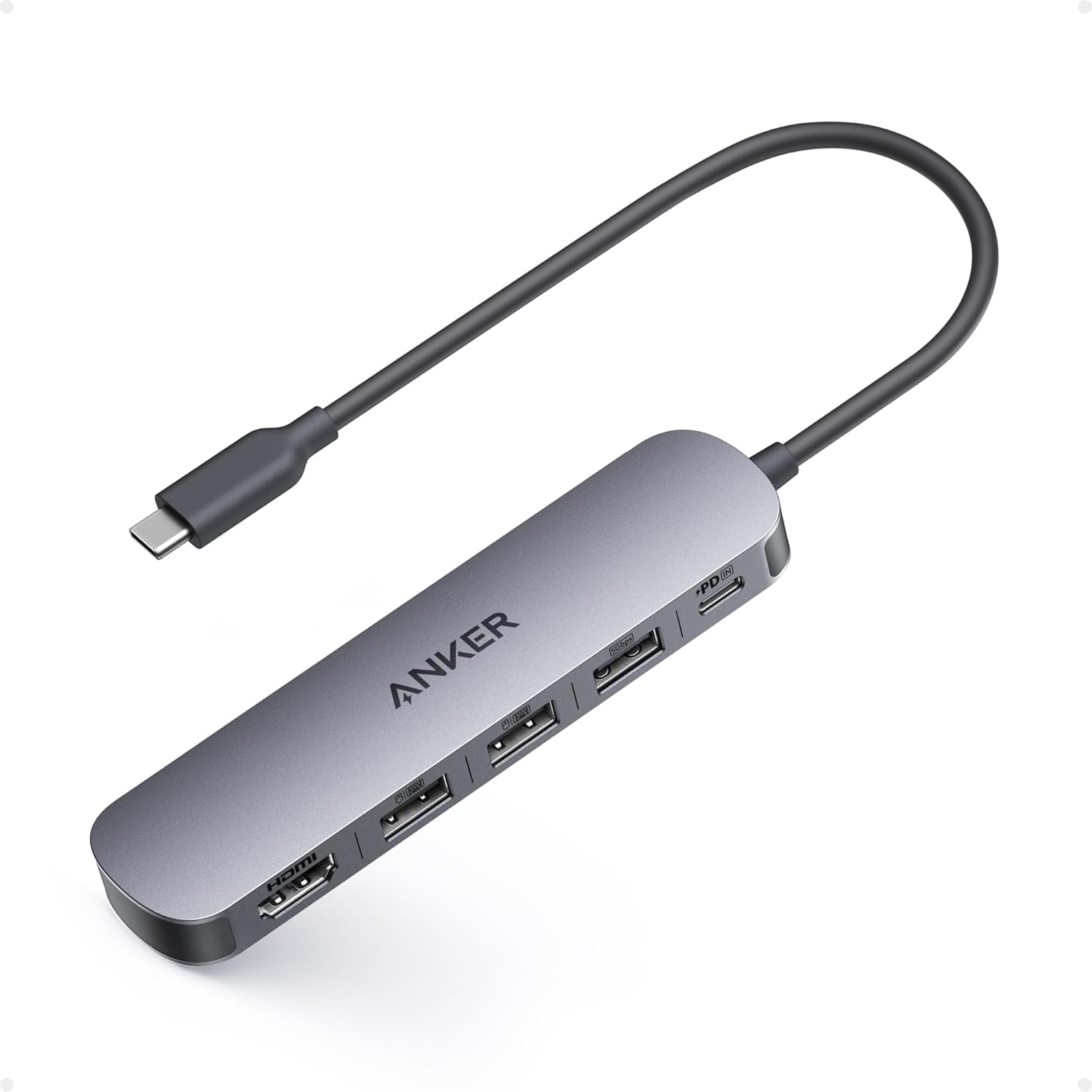 Anker USB C Hub, 5-in-1 USB Hub for Laptops, 4K HDMI USB-C Multiport Adapter with 90W Max Power Delivery, 3 USB A Data Ports USB C Dongle, Compact for MacBook, Dell, and More (Charger Not Included)